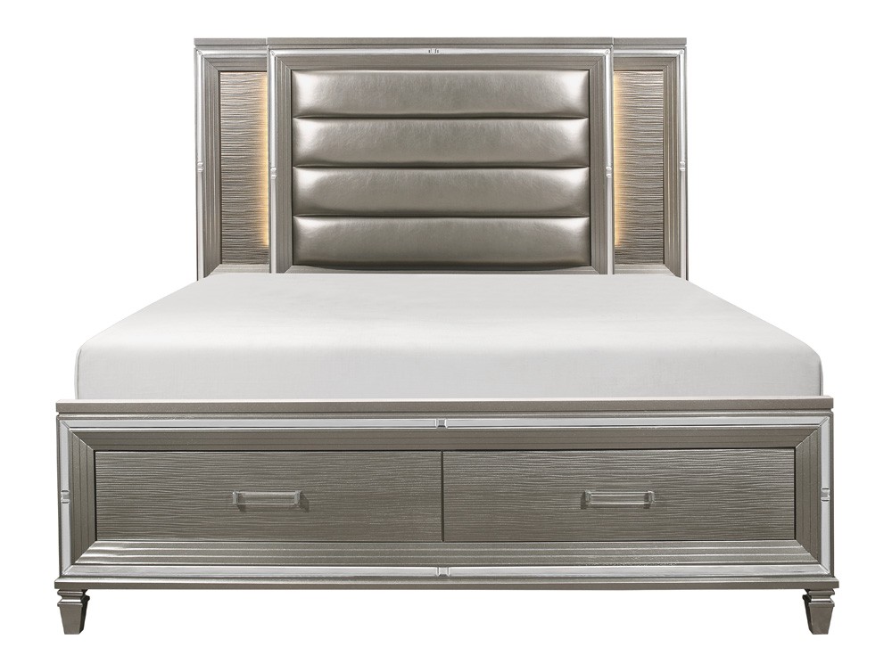Queen Platform Bed with Footboard Storage with LED Lighting King Platform Bed with Footboard Storage with LED Lighting
